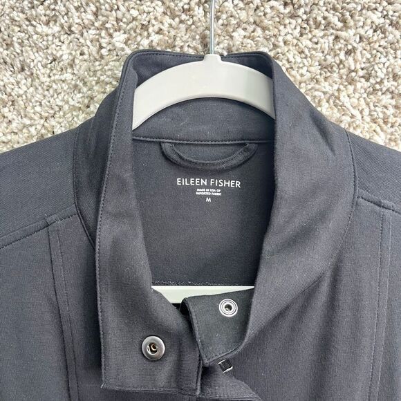 Eileen Fisher Jacket Women’s Medium Black Stand Collar Snap Button Front Shirt N - Picture 2 of 9